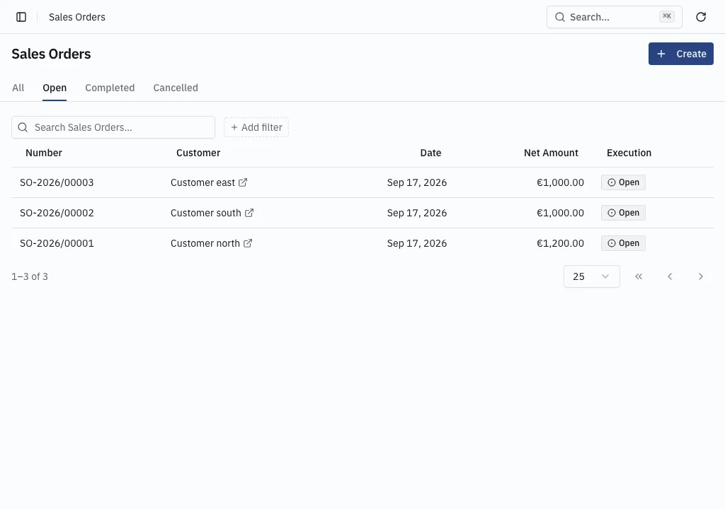 A list — its tabs, the filter bar, and the paging footer