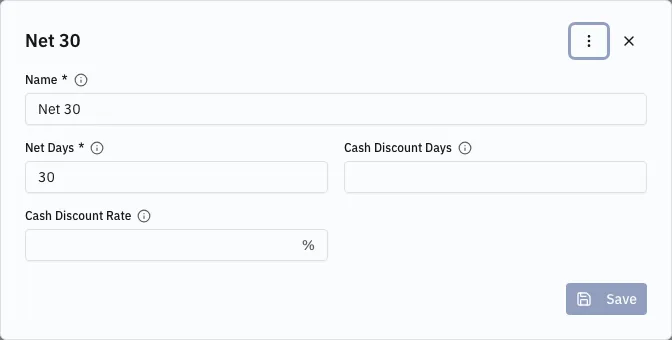 The payment terms dialog — net days and the two Skonto fields