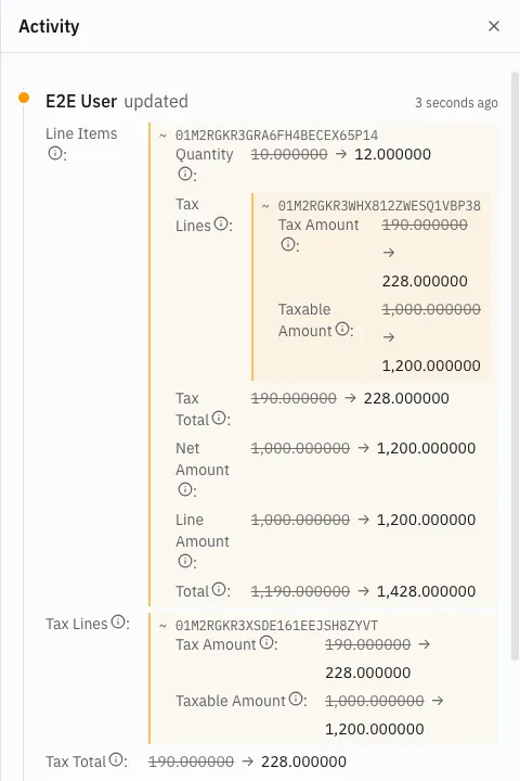 The Activity timeline, opened from a record’s ⋮ menu